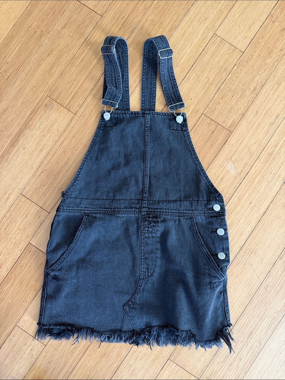 Free People Black Denim Overall Mini Dress